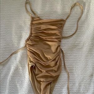 Tan open back bodysuit
